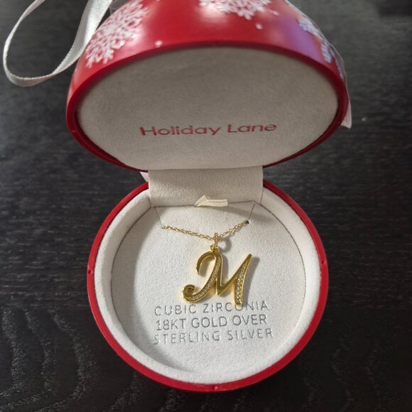Holiday Lane Cubic Zirconia Initial Pendant Necklace in 18k Gold-Plated Silver - Picture 1 of 4